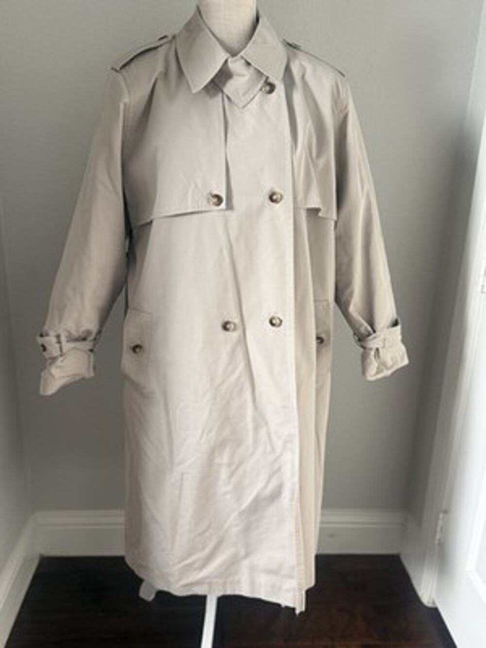 Vintage Rain Shedder Womens XL Beige Double Breasted Trench Coat Plaid Lined